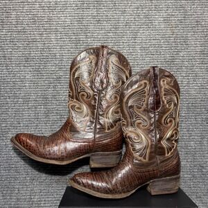Buitre Mens Brown Caiman Embossed Leather Western Cowboy Boot Size 8 Made Mexico